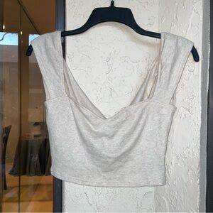 SHEIN Cream Textured Knit Cowl Neck Crop Top - Small